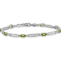 14K White Gold 7" Fancy Link Bracelet with Oval Peridot and Round Diamonds - 0.25 Carats Total Peridot Weight by Monteluci Fine Jewelry