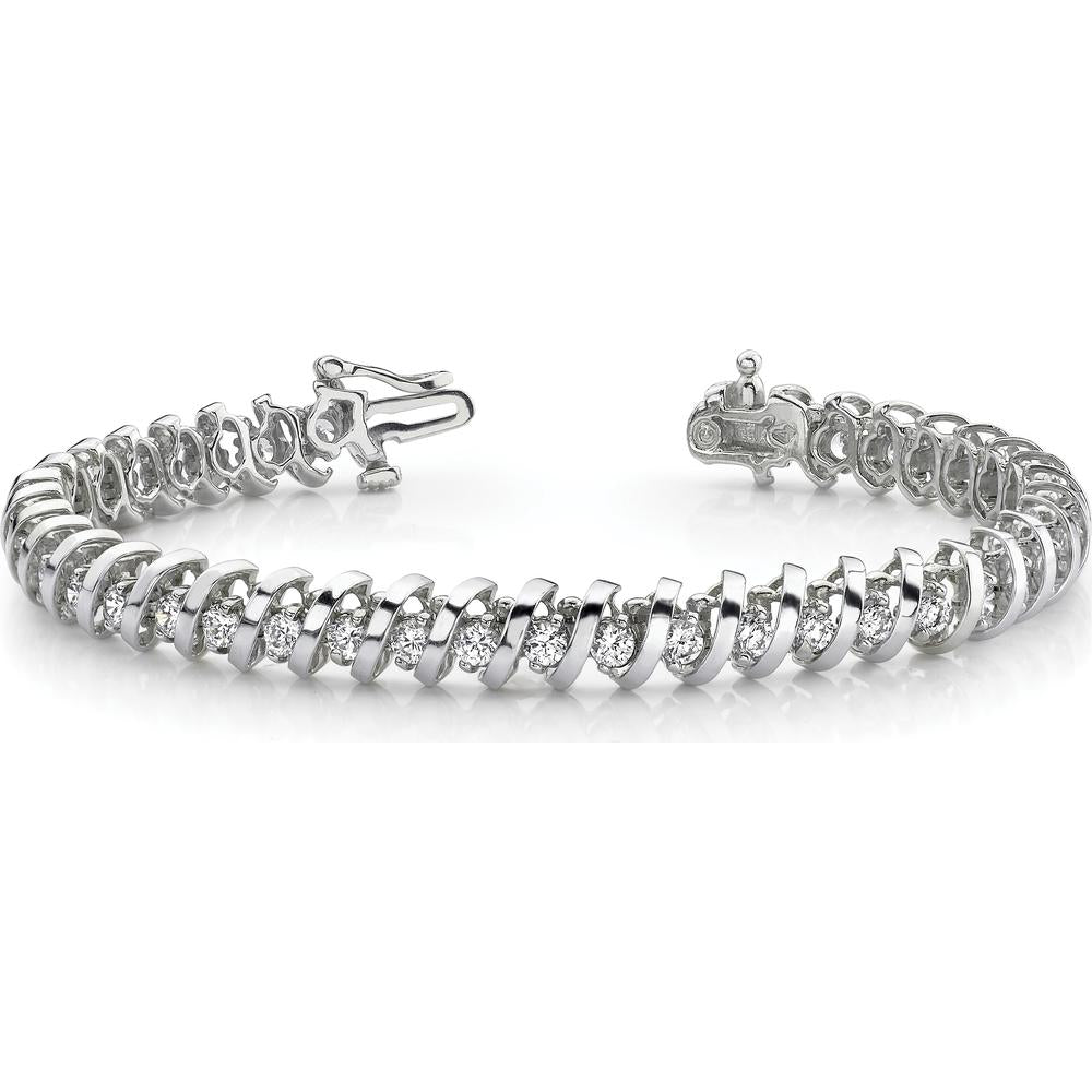 14K White Gold 7" Fancy Spiral Tennis Bracelet Mounting for 3.31 Carat Round Diamonds by Monteluci Fine Jewelry