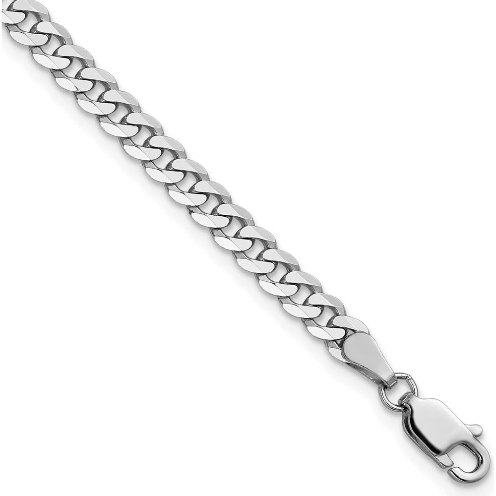 14K White Gold 7" Flat Beveled Curb Bracelet with Lobster Clasp by 0