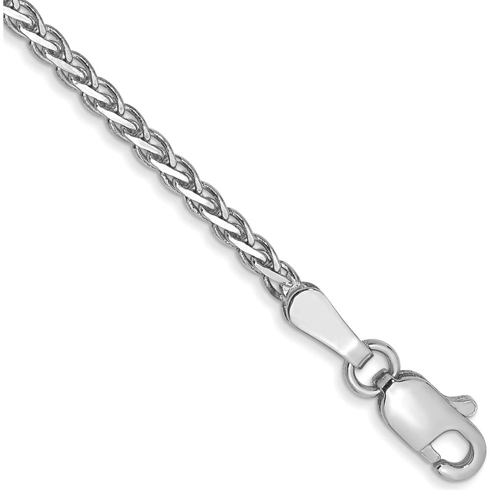 14K White Gold 7" Flat Wheat Chain Bracelet with Polished Rhodium Finish and Lobster Clasp by Oro Pregiato