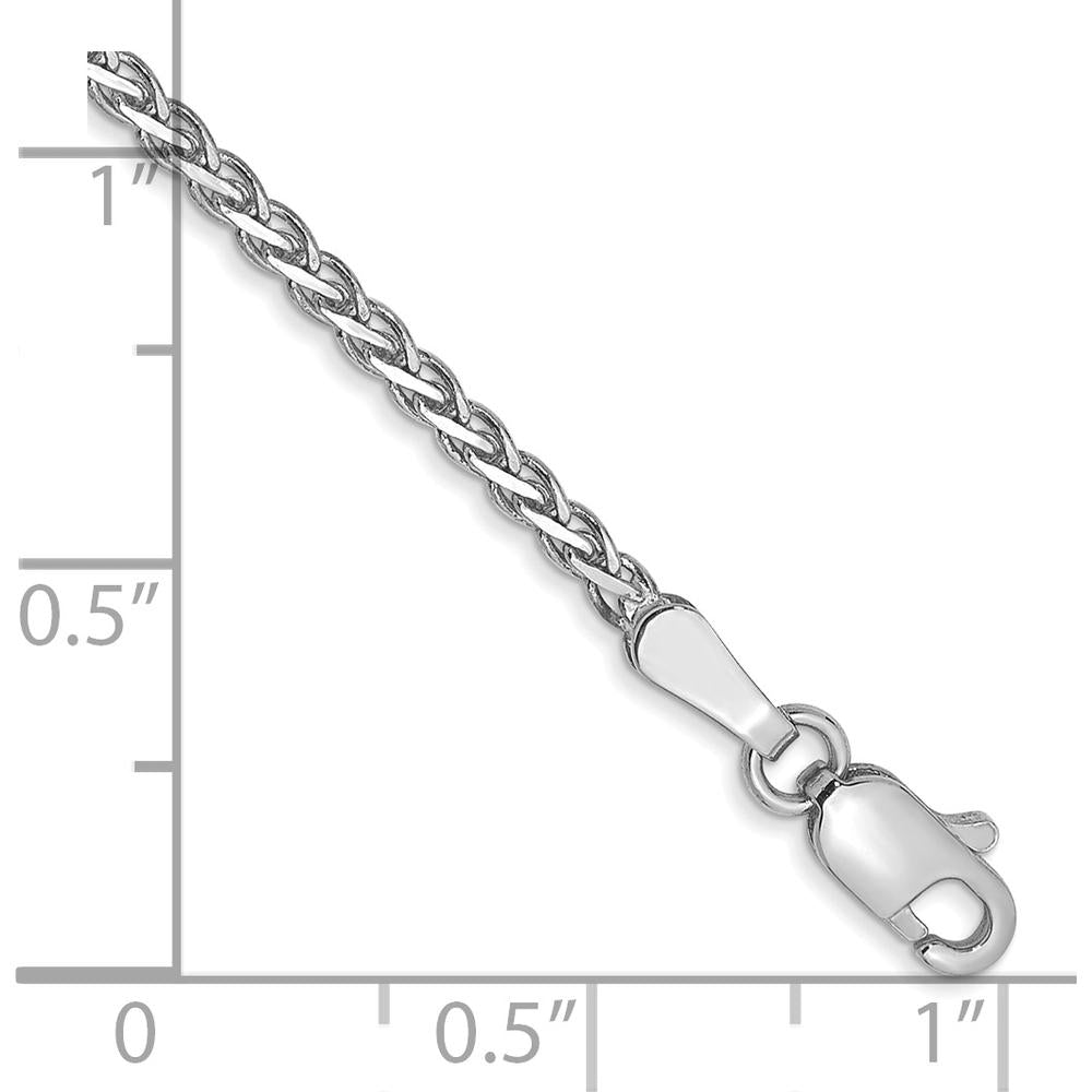 14K White Gold 7" Flat Wheat Chain Bracelet with Polished Rhodium Finish and Lobster Clasp by Oro Pregiato