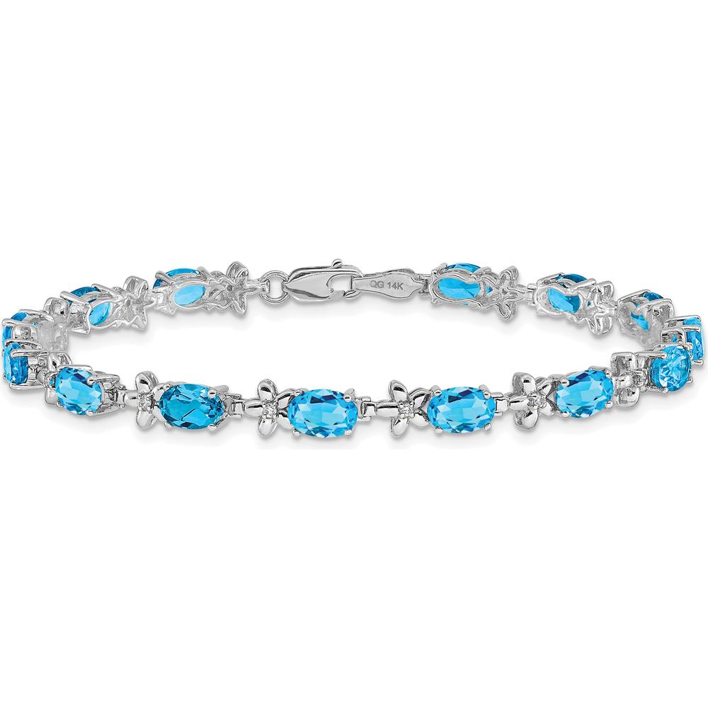 14K White Gold 7" Floral Tennis Bracelet with Swiss Blue Topaz and Diamonds - 0.56 Carats Total Gem Weight by Oro Pregiato
