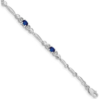 14K White Gold 7" Heart Design Bracelet with Oval Sapphires and Round Diamonds - 0.22 Carats Sapphire Total Weight by Monteluci Fine Jewelry