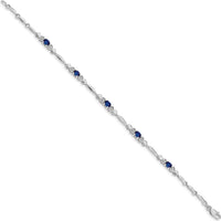 14K White Gold 7" Heart Design Bracelet with Oval Sapphires and Round Diamonds - 0.22 Carats Sapphire Total Weight by Monteluci Fine Jewelry
