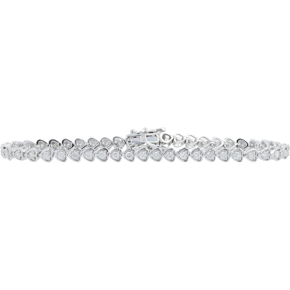 14K White Gold 7" Heart Motif Tennis Bracelet with Diamonds - 2.00 Carats Total Diamond Weight