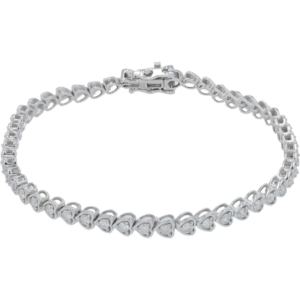 14K White Gold 7" Heart Motif Tennis Bracelet with Diamonds - 2.00 Carats Total Diamond Weight