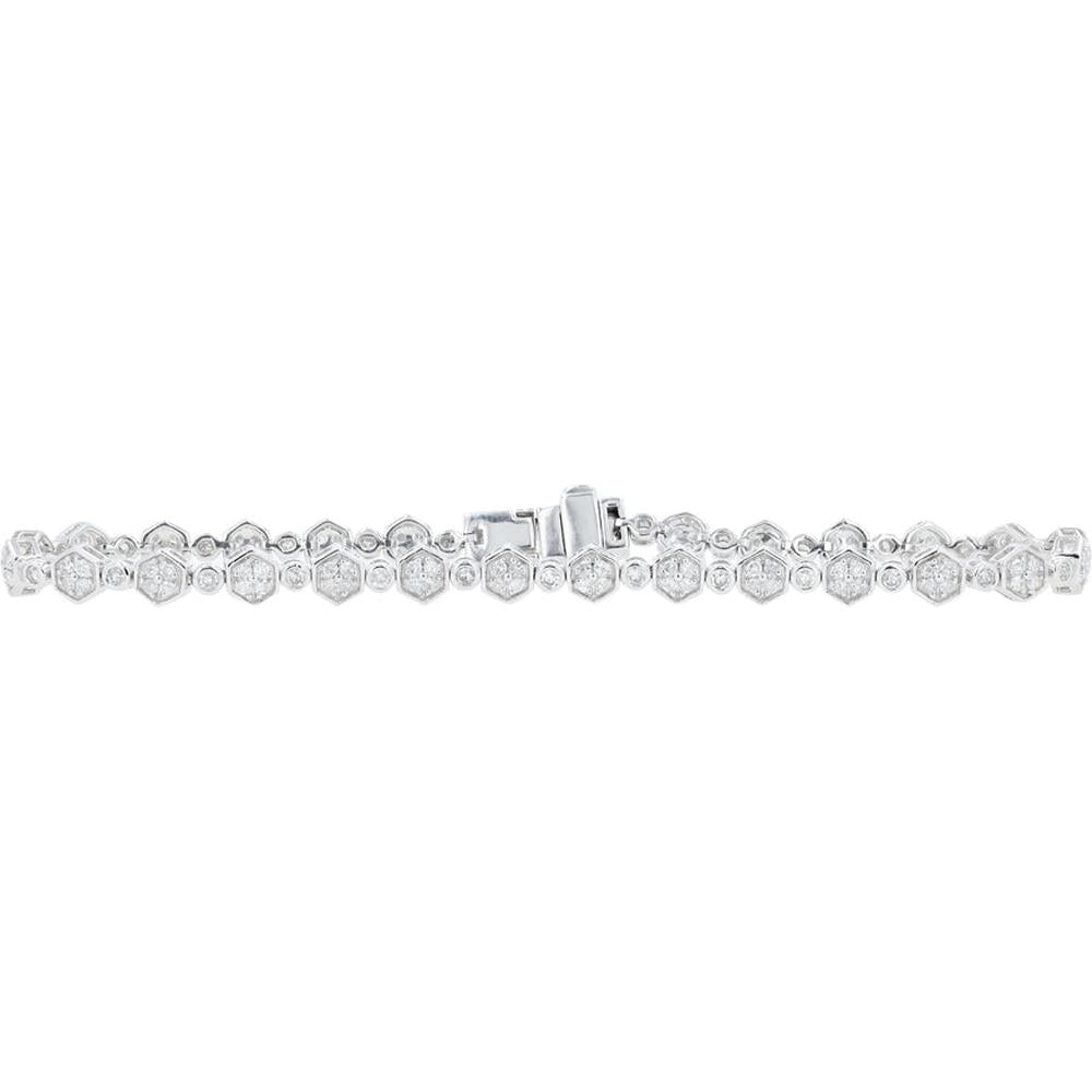 14K White Gold 7" Hexagon & Bezel Set Diamond Link Bracelet - 1.10 Carat Total Diamond Weight