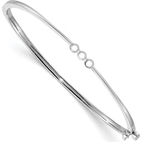 14K White Gold 7" Hinged Oval Bangle Bracelet Mounting for Three 2.5mm Round Stones by Oro Pregiato