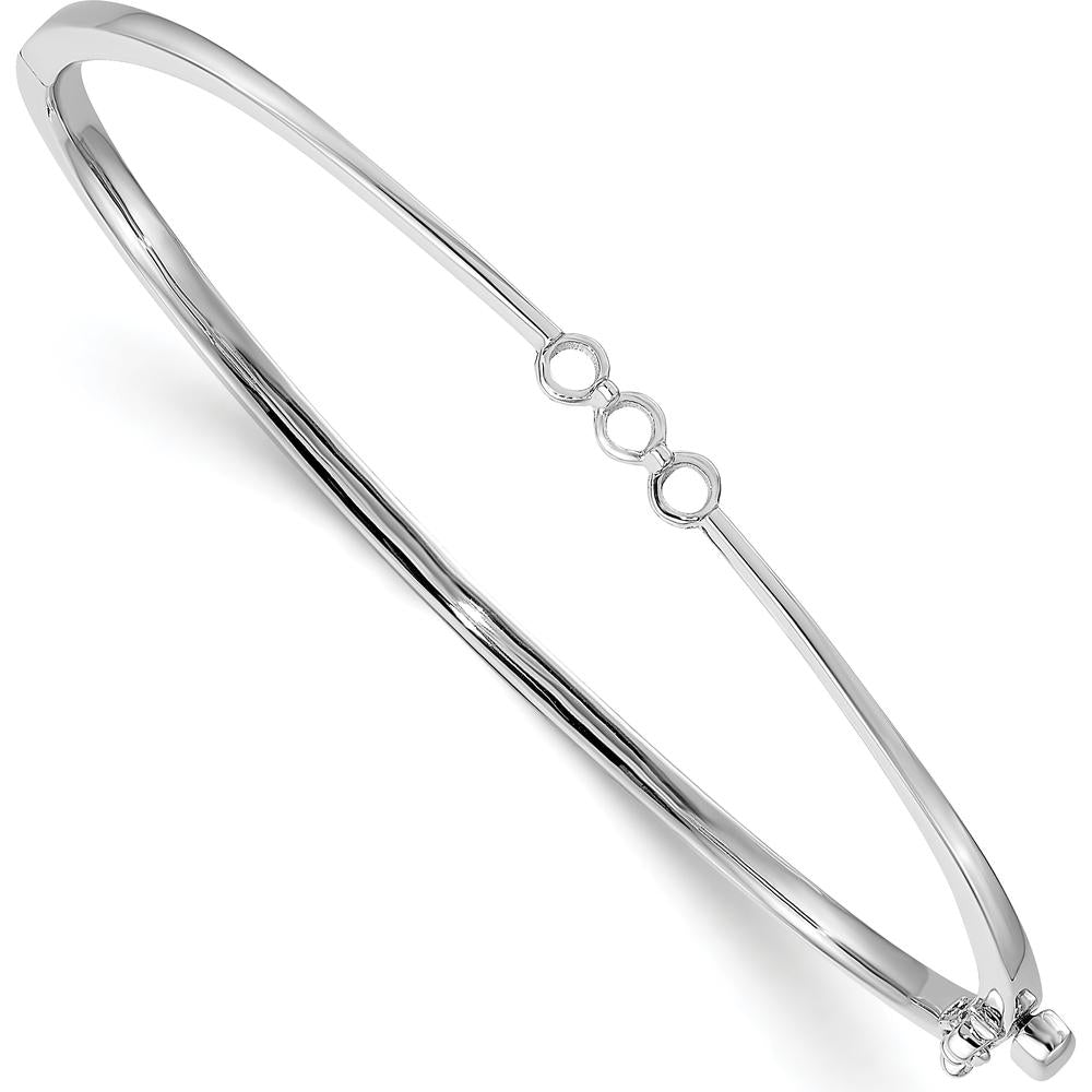 14K White Gold 7" Hinged Oval Bangle Bracelet Mounting for Three 2.5mm Round Stones by Oro Pregiato