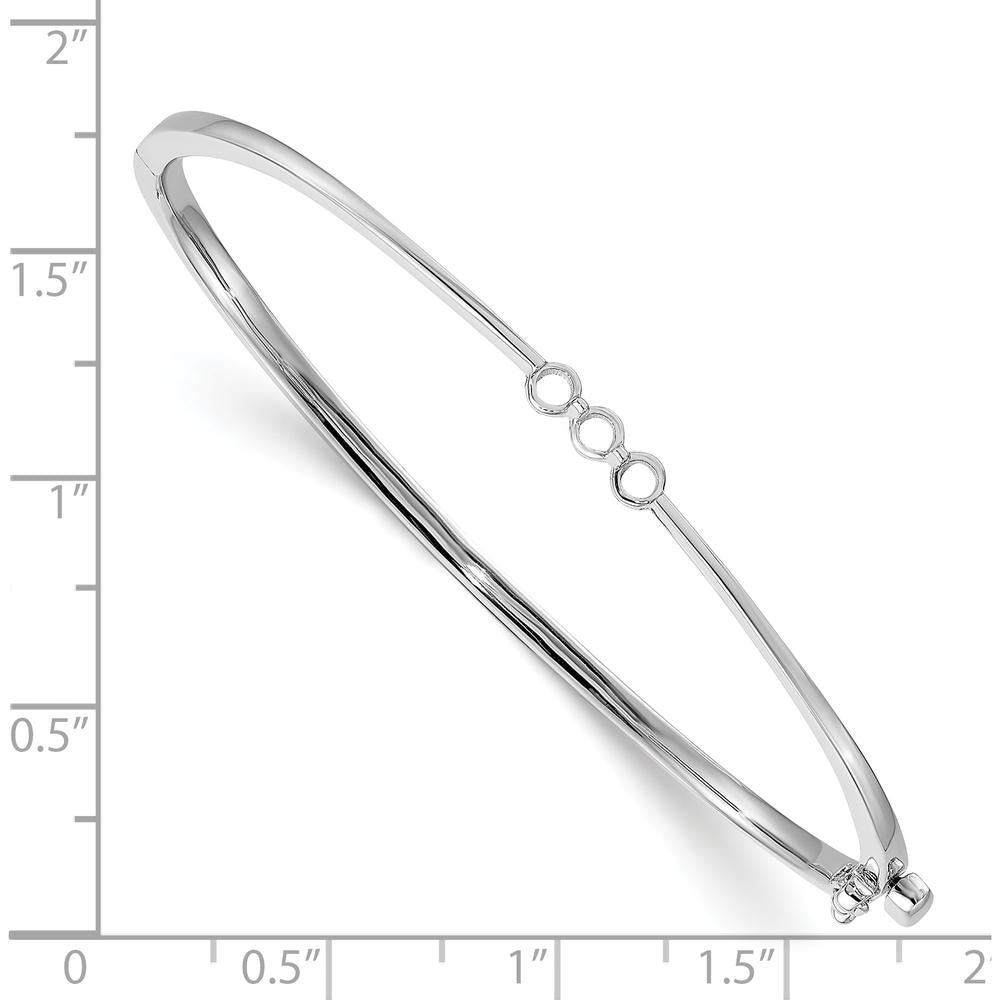 14K White Gold 7" Hinged Oval Bangle Bracelet Mounting for Three 2.5mm Round Stones by Oro Pregiato