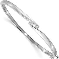 14K White Gold 7" Hinged Oval Bangle Bracelet with 3 Channel-Set Round Diamonds - 0.12 Carat Total Diamond Weight by Monteluci Fine Jewelry