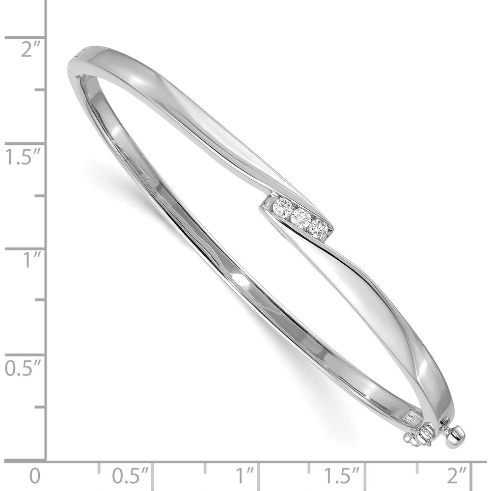 14K White Gold 7" Hinged Oval Bangle Bracelet with 3 Channel-Set Round Diamonds - 0.12 Carat Total Diamond Weight by Monteluci Fine Jewelry