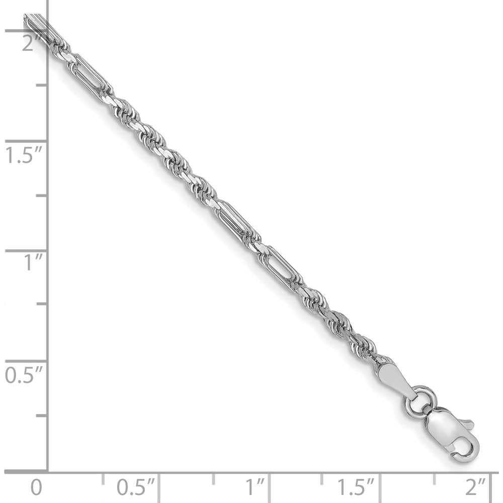 14K White Gold 7-Inch 2.5mm Diamond-Cut Milano Rope Chain Bracelet with Lobster Clasp by Oro Pregiato