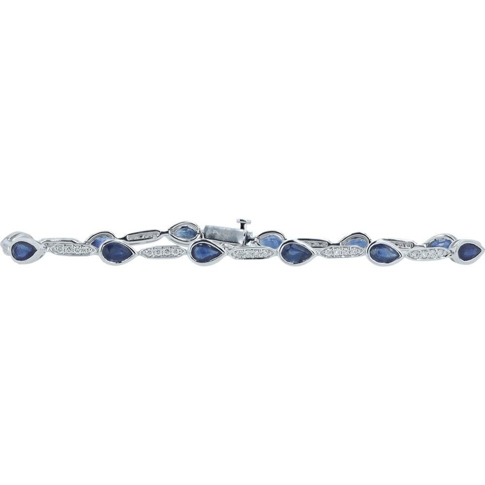 14K White Gold 7-Inch Bracelet with Bezel-Set Pear Sapphires and Pavé Diamond Links - 3.00 Carat Sapphire and 0.40 Carat Diamond Total Weight