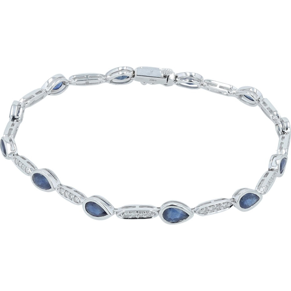 14K White Gold 7-Inch Bracelet with Bezel-Set Pear Sapphires and Pavé Diamond Links - 3.00 Carat Sapphire and 0.40 Carat Diamond Total Weight