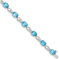 14K White Gold 7-Inch Bracelet with Oval Swiss Blue Topaz and Round Diamonds - 0.75 Carats Total Swiss Blue Topaz Weight, 0.004 Carats Total Diamond Weight by Oro Pregiato