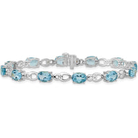 14K White Gold 7-Inch Bracelet with Oval Swiss Blue Topaz and Round Diamonds - 0.75 Carats Total Swiss Blue Topaz Weight, 0.004 Carats Total Diamond Weight by Oro Pregiato