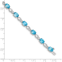 14K White Gold 7-Inch Bracelet with Oval Swiss Blue Topaz and Round Diamonds - 0.75 Carats Total Swiss Blue Topaz Weight, 0.004 Carats Total Diamond Weight by Oro Pregiato