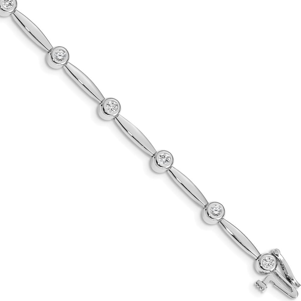 14K White Gold 7-Inch Diamond Bezel Curved Bar Link Bracelet - 1/2 Carat Total Diamond Weight by Monteluci Fine Jewelry