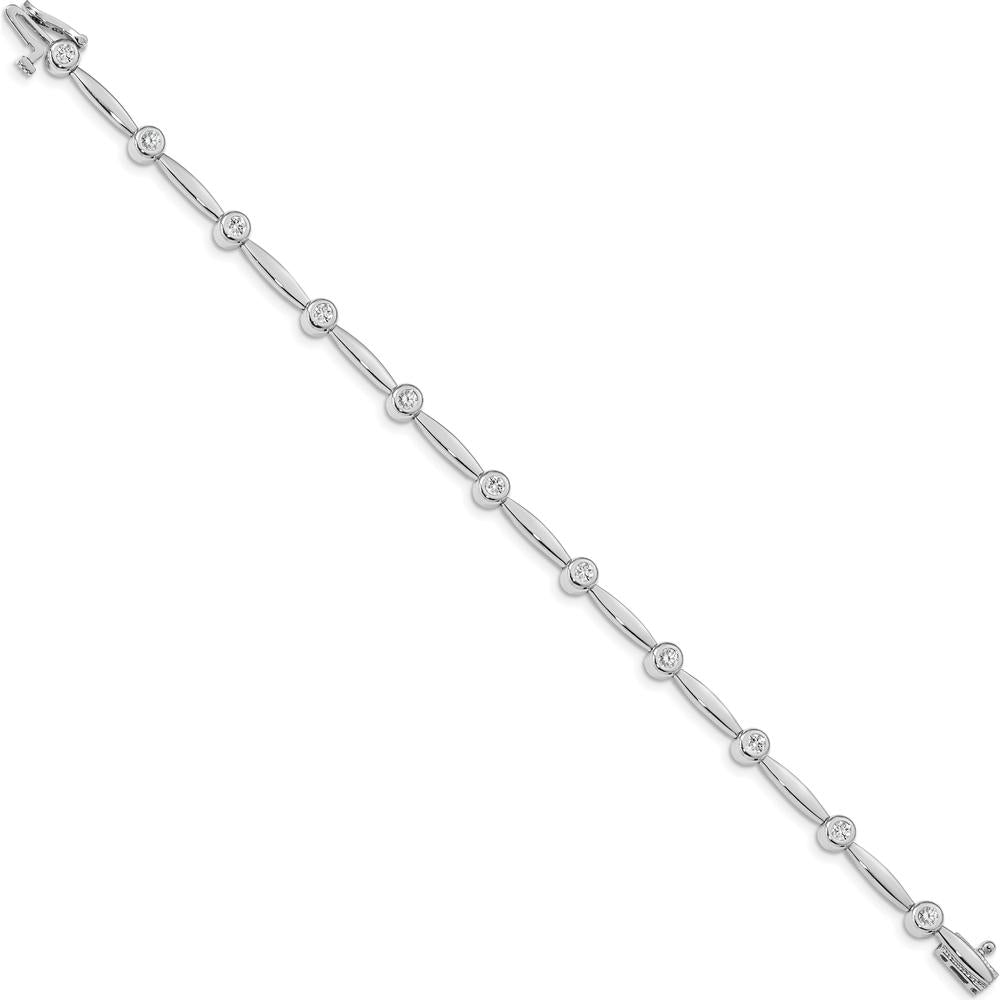 14K White Gold 7-Inch Diamond Bezel Curved Bar Link Bracelet - 1/2 Carat Total Diamond Weight by Monteluci Fine Jewelry