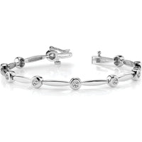 14K White Gold 7-Inch Diamond Bezel Curved Bar Link Bracelet - 1/2 Carat Total Diamond Weight by Monteluci Fine Jewelry