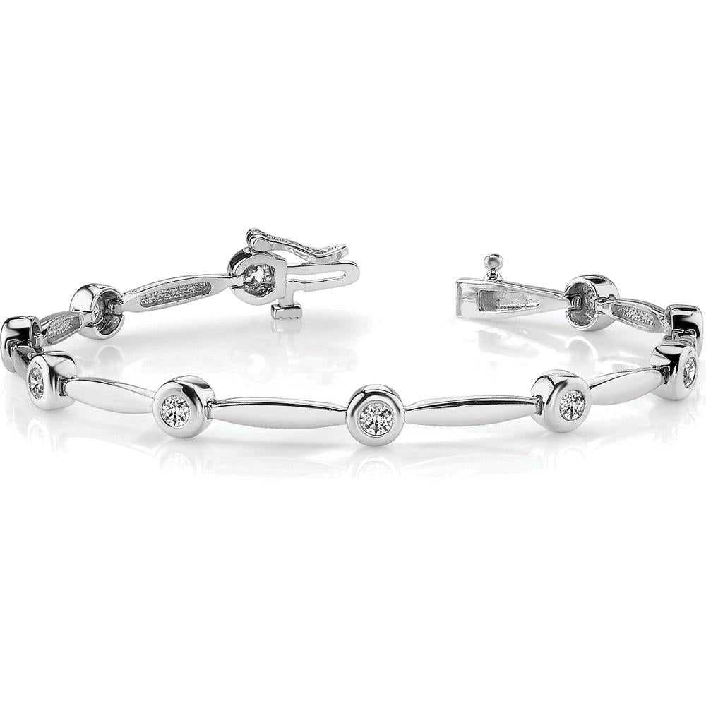 14K White Gold 7-Inch Diamond Bezel Curved Bar Link Bracelet - 1/2 Carat Total Diamond Weight by Monteluci Fine Jewelry