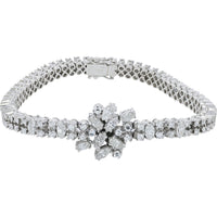 14K White Gold 7-Inch Floral Cluster Diamond Bracelet with Marquise and Round Cut Stones - 4.00 Carat Total Diamond Weight