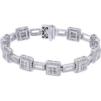 14K White Gold 7-Inch Geometric Diamond Bracelet with Princess-Cut Cluster and Pavé Halo Links - 5.75 Carat Total Diamond Weight