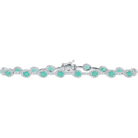 14K White Gold 7-Inch Halo Bracelet with Pear-Shaped Emeralds and 1.50 Carat Diamond Accents - 2.50 Carat Total Emerald Weight
