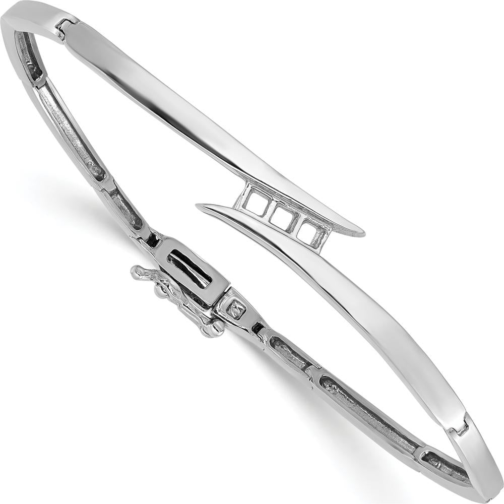 14K White Gold 7-Inch Hinged Bangle Bracelet Mounting for Three 2.9mm Round Stones with Channel Setting by Oro Pregiato