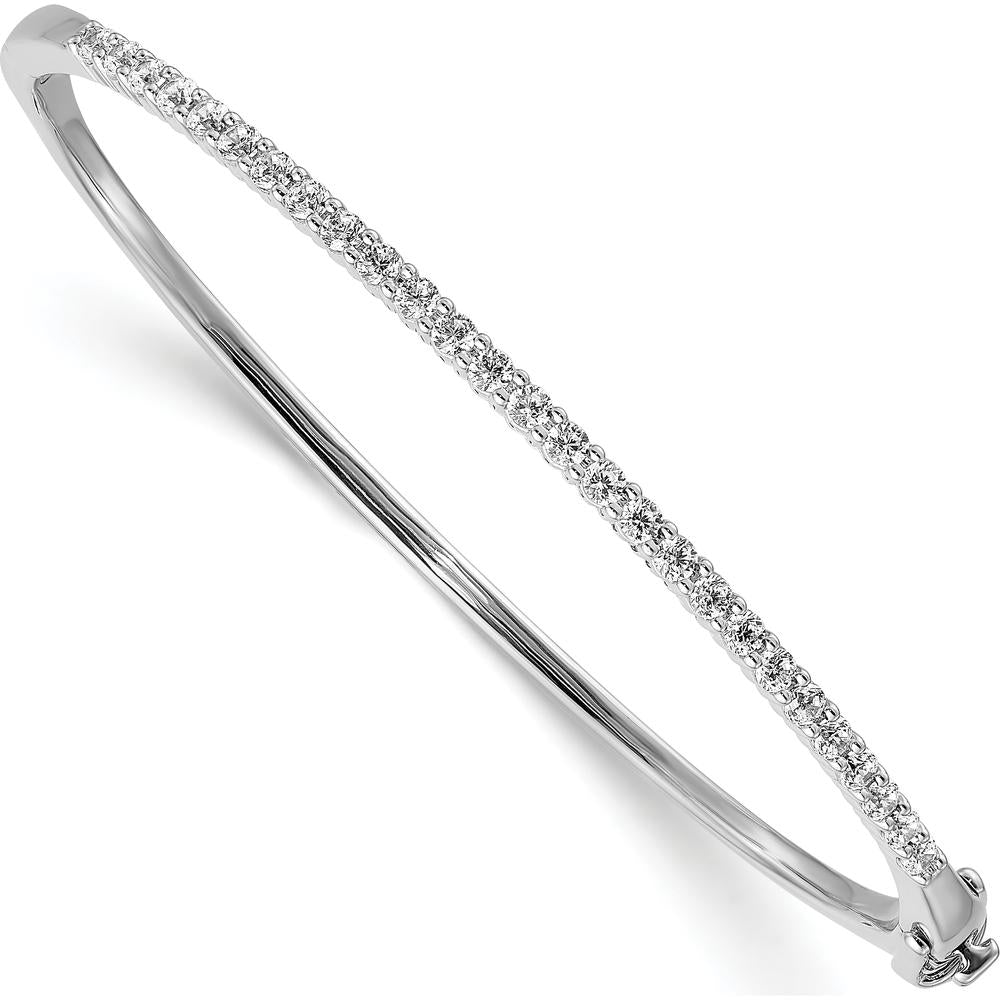14K White Gold 7-Inch Hinged Bangle with 27 Round Diamond Mountings - .97 Carat Total Diamond Weight by Oro Pregiato