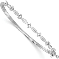 14K White Gold 7-Inch Hinged Oval Bangle Bracelet Mounting for Seven 2.6mm Round Stones by Oro Pregiato