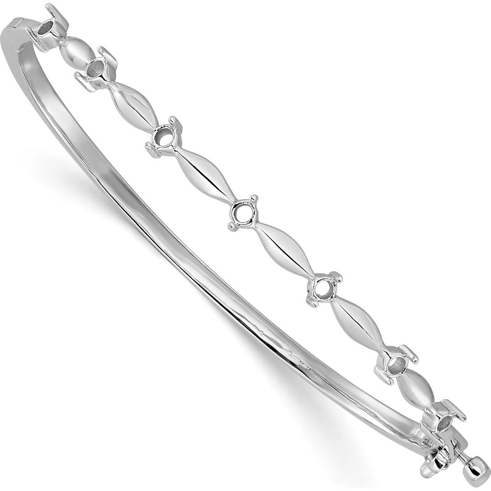 14K White Gold 7-Inch Hinged Oval Bangle Bracelet Mounting for Seven 2.6mm Round Stones by Oro Pregiato