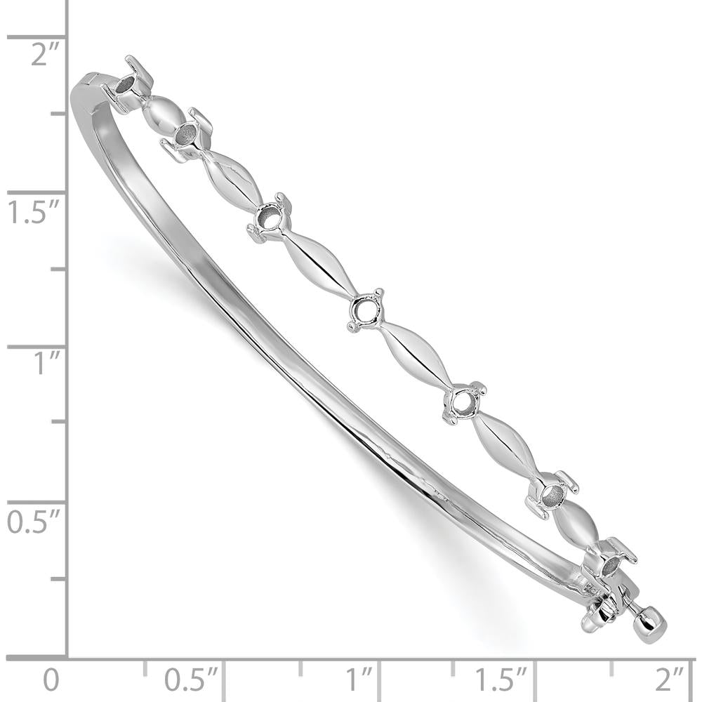 14K White Gold 7-Inch Hinged Oval Bangle Bracelet Mounting for Seven 2.6mm Round Stones by Oro Pregiato