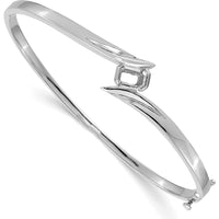 14K White Gold 7-Inch Hinged Oval Bangle Bracelet with 6x4mm Emerald-Cut Stone Mounting by Oro Pregiato