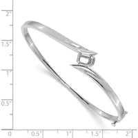 14K White Gold 7-Inch Hinged Oval Bangle Bracelet with 6x4mm Emerald-Cut Stone Mounting by Oro Pregiato
