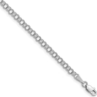 14K White Gold 7-Inch Solid Double Link Charm Bracelet - 3.5mm Width by 0