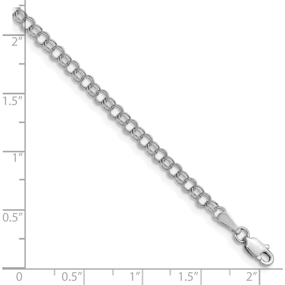 14K White Gold 7-Inch Solid Double Link Charm Bracelet - 3.5mm Width by 0