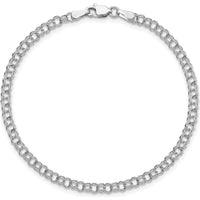 14K White Gold 7-Inch Solid Double Link Charm Bracelet - 3.5mm Width by 0