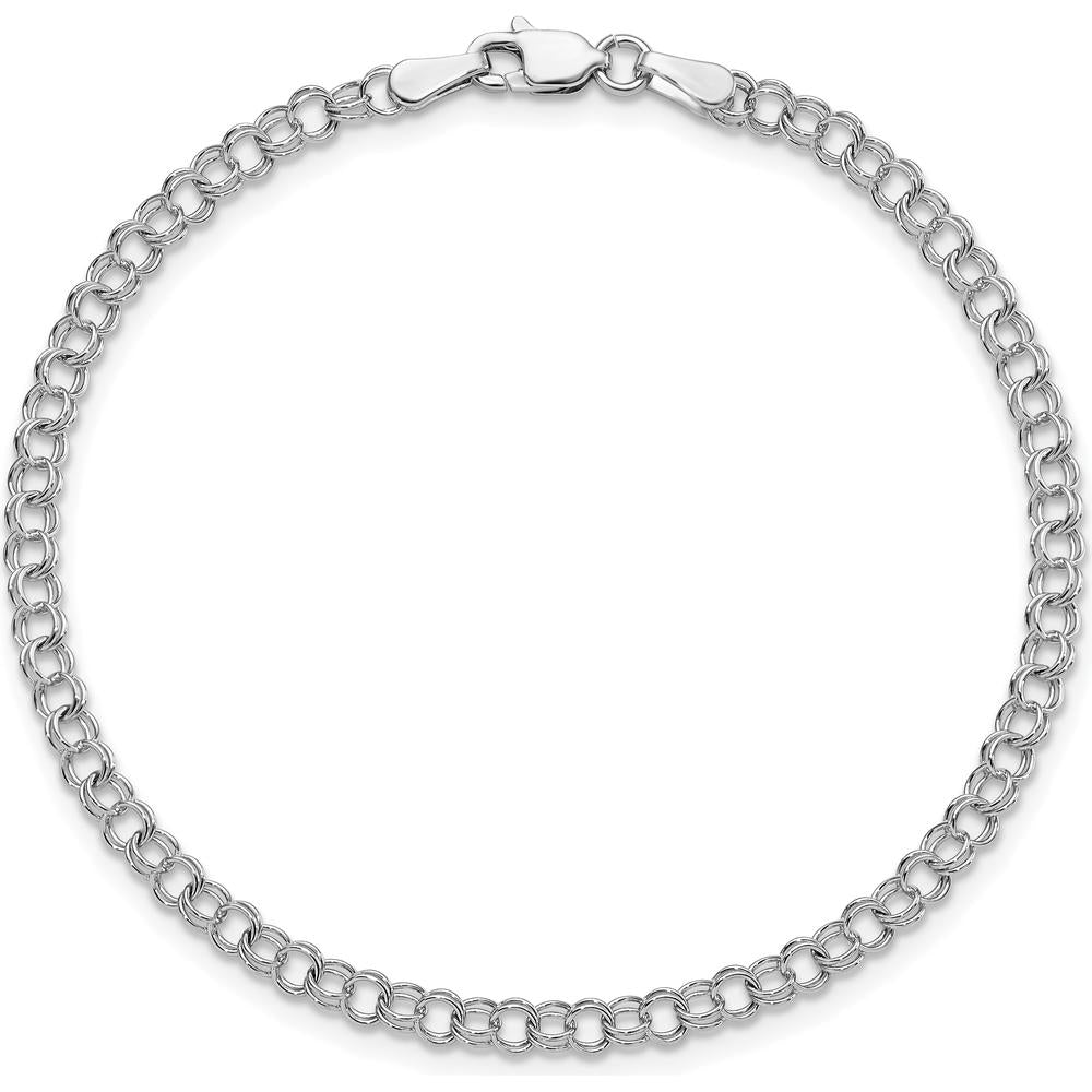14K White Gold 7-Inch Solid Double Link Charm Bracelet - 3.5mm Width by 0