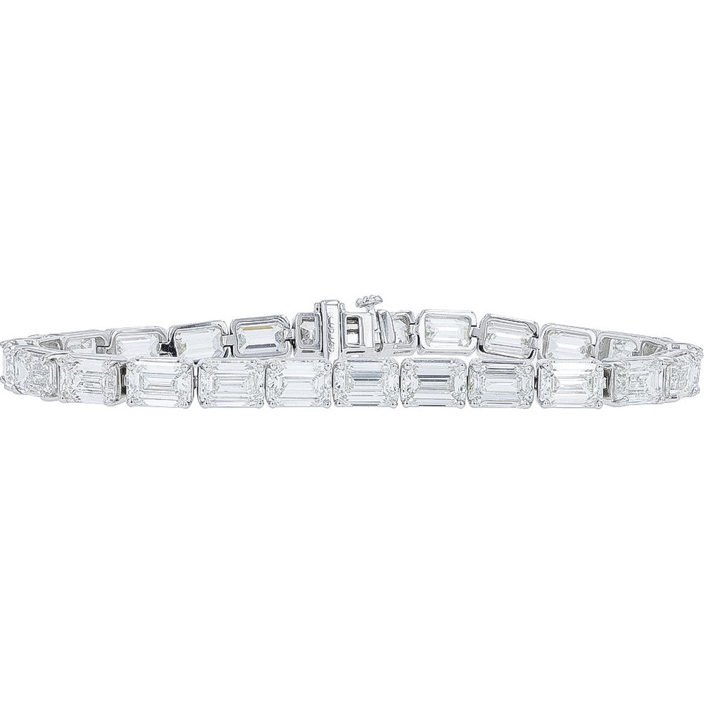 14K White Gold 7-Inch Tennis Bracelet with 14.00 Carat Total Weight Emerald-Cut Lab Grown Diamonds