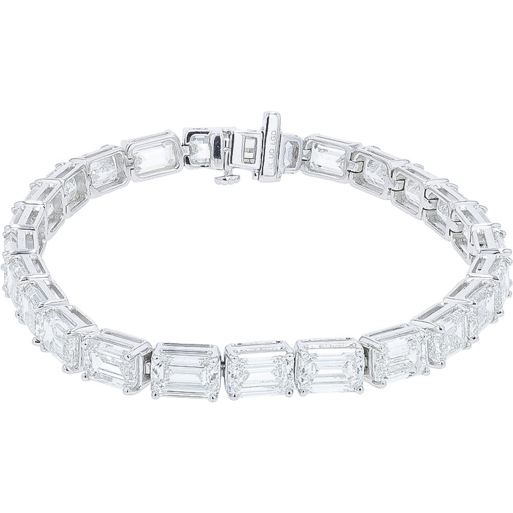 14K White Gold 7-Inch Tennis Bracelet with 14.00 Carat Total Weight Emerald-Cut Lab Grown Diamonds