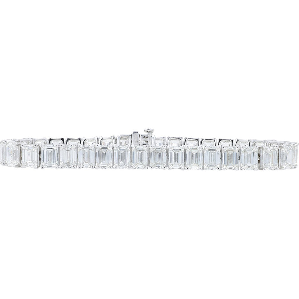 14K White Gold 7-Inch Tennis Bracelet with 4-Prong Set Emerald Cut Lab Grown Diamonds - 25.50 Carat Total Diamond Weight