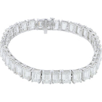 14K White Gold 7-Inch Tennis Bracelet with 4-Prong Set Emerald Cut Lab Grown Diamonds - 25.50 Carat Total Diamond Weight