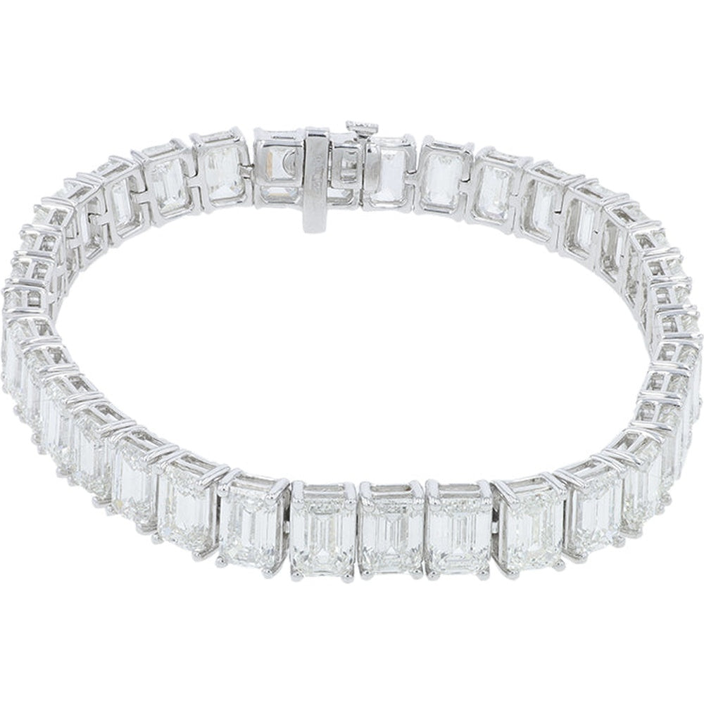 14K White Gold 7-Inch Tennis Bracelet with 4-Prong Set Emerald Cut Lab Grown Diamonds - 25.50 Carat Total Diamond Weight