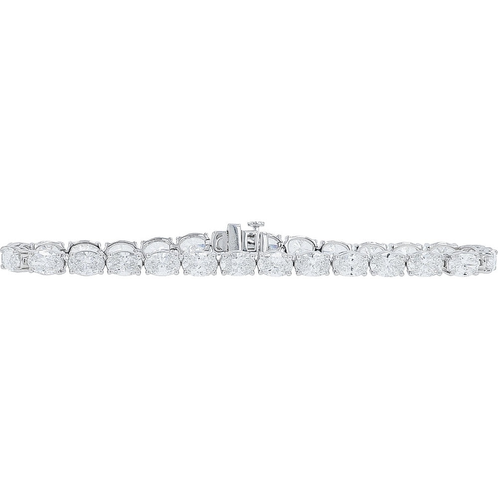 14K White Gold 7-Inch Tennis Bracelet with 4-Prong Set Oval Lab Grown Diamonds - 10.75 Carat Total Diamond Weight