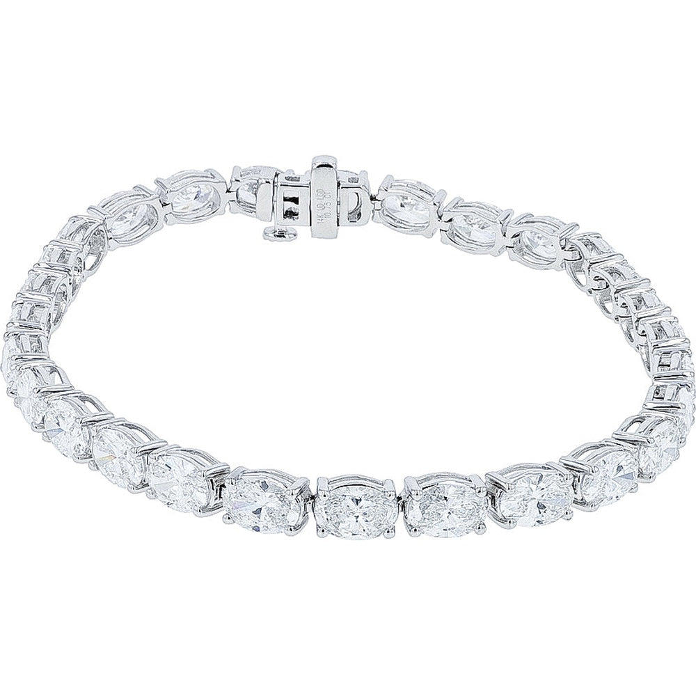 14K White Gold 7-Inch Tennis Bracelet with 4-Prong Set Oval Lab Grown Diamonds - 10.75 Carat Total Diamond Weight