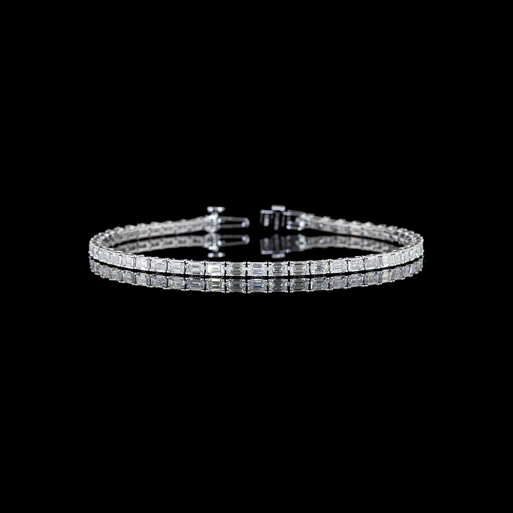 14K White Gold 7-Inch Tennis Bracelet with 50 East-West Set Emerald Cut Lab Diamonds - E-F Color VS Clarity - 4.92 Carat Total Weight - Covaloro Fine Jewelry