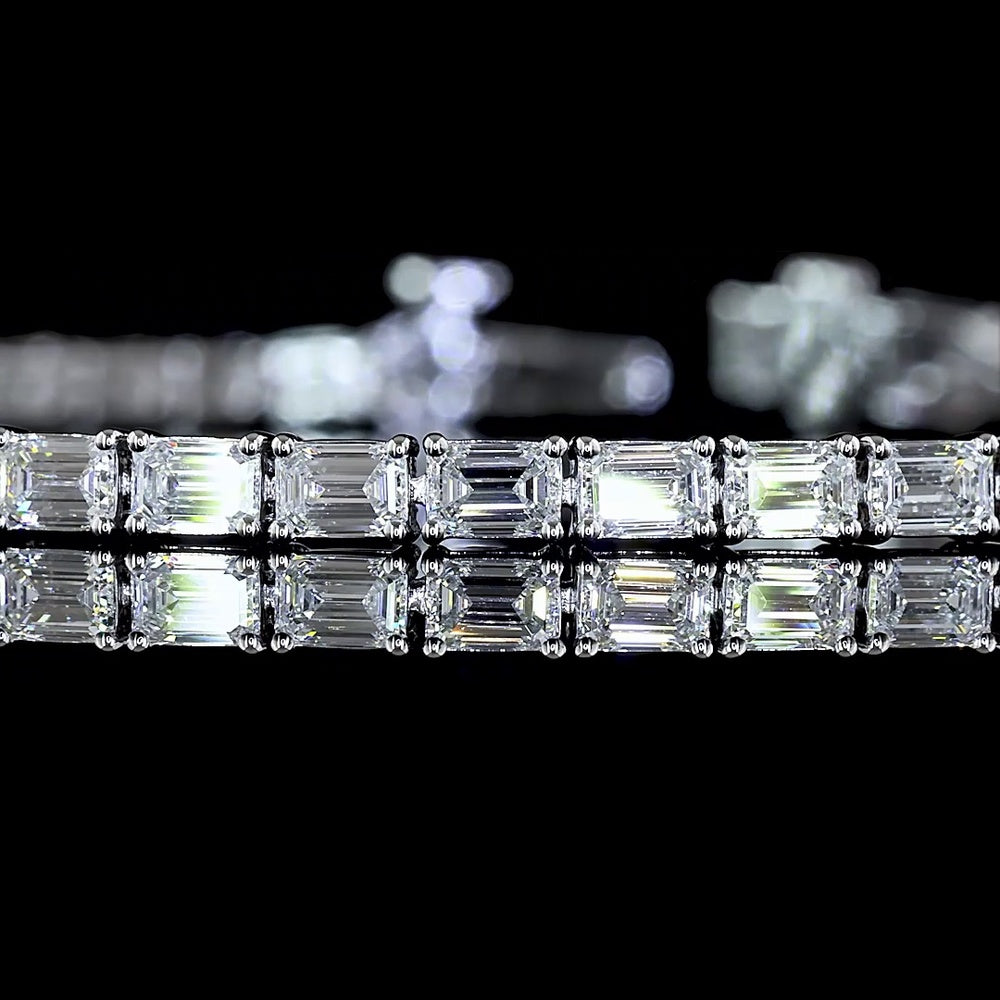 14K White Gold 7-Inch Tennis Bracelet with 50 East-West Set Emerald Cut Lab Diamonds - E-F Color VS Clarity - 4.92 Carat Total Weight - Covaloro Fine Jewelry