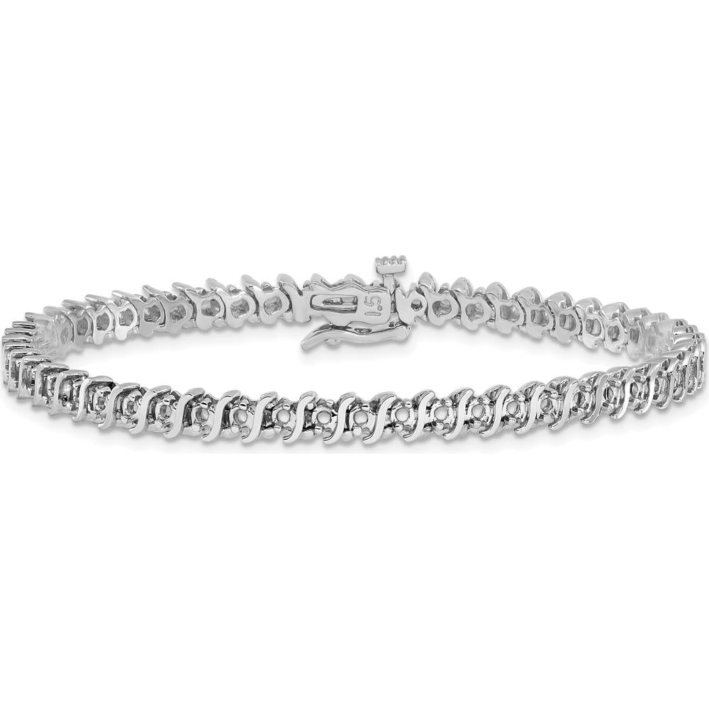 14K White Gold 7-Inch Tennis Bracelet with 54 Round Diamonds - 7/8 Carat Total Diamond Weight by Oro Pregiato